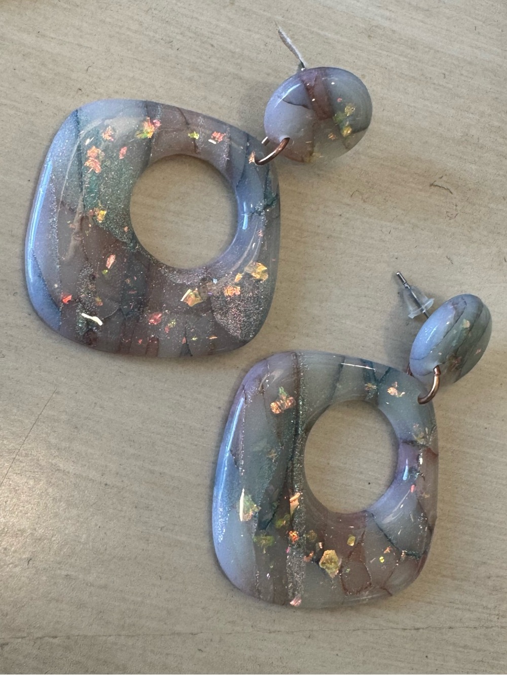 Handmade Resin Iridescent Drop Earrings
